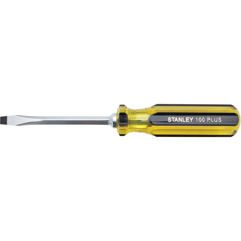 100 Plus® Standard Slotted Tip Screwdriver, 1/4" Tip, Square, 8-3/16" L, Plastic Handle 1
