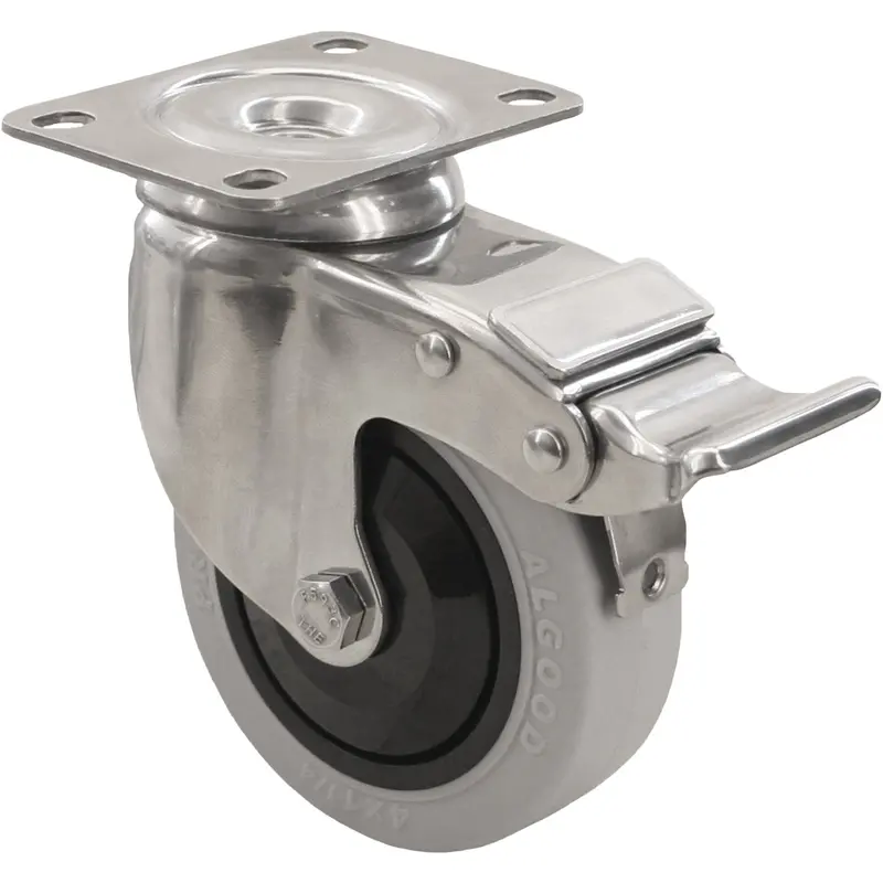 2309 Caster With Double Locking Brake, Swivel With Brake, 4" (101.6 Mm), Envirothane™ Grey, 350 Lbs. (158.8 Kg.) 1
