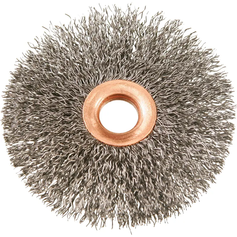 3" Copper Centre Crimped Wire Wheels, 3" Dia., 0.014" Fill, 1/2" Arbor 1