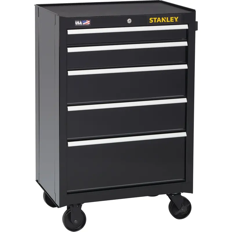 300 Series Rolling Tool Cabinet, 5 Drawers, 26-1/2" W X 18" D X 40-1/2" H, Black 1