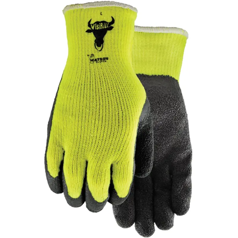 330 Visibull Gloves, 8/Medium, Rubber Latex Coating, Polyester Shell 1