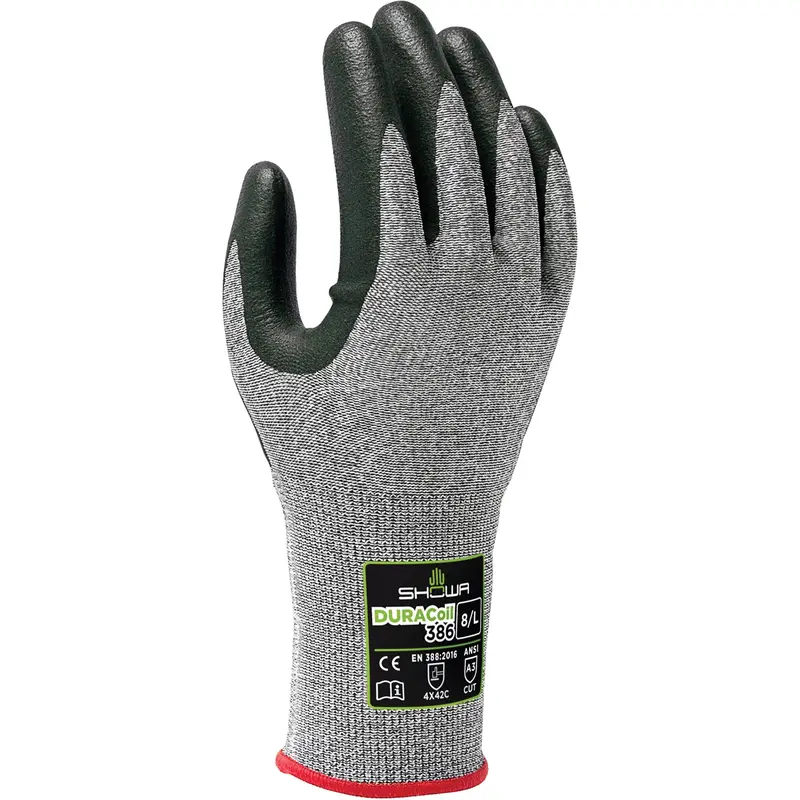 386 Cut Resistant Gloves, Size Large/8, 13 Gauge, Nitrile Coated, Hppe Shell, Ansi/Isea 105 Level 3/En 388 Level C 1