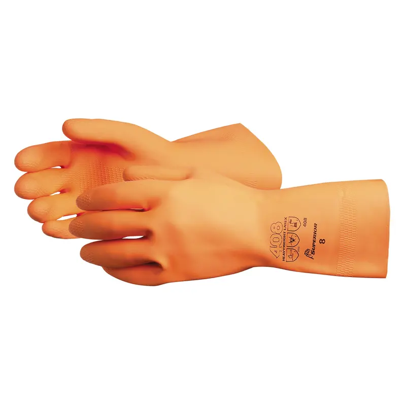 408 Heavyweight Gloves, Size X-Large/10, 13" L, Latex, Flock-Lined Inner Lining, 30-Mil 1