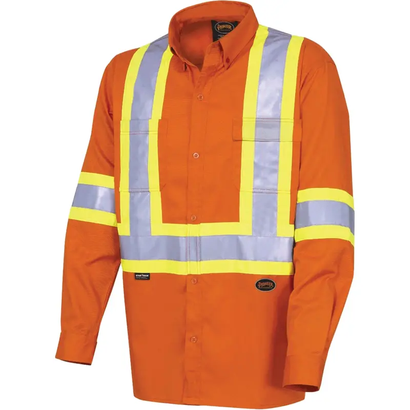 4441 Ultra-Cool Long-Sleeved Safety Shirt, Cotton, Medium, High Visibility Orange 1