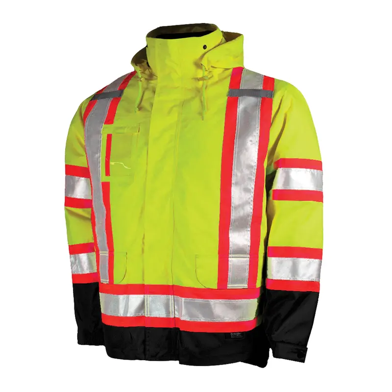 5-In-1 Safety Jacket, Polyester/Polyurethane, High Visibility Lime-Yellow, Large 1