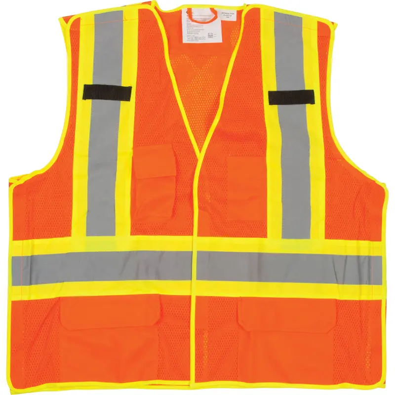 5-Point Tear-Away Premium Safety Vest , High Visibility Orange, Large/X-Large, Polyester 1