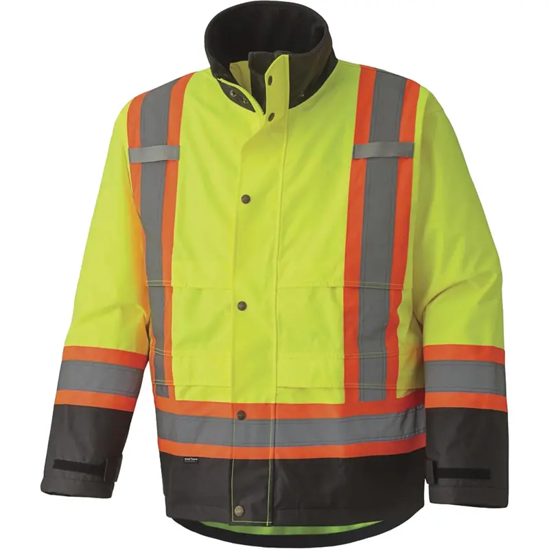 5401 300D Trilobal Ripstop Waterproof Safety Jacket, Polyester, Black/High Visibility Lime-Yellow, 2X-Large 1