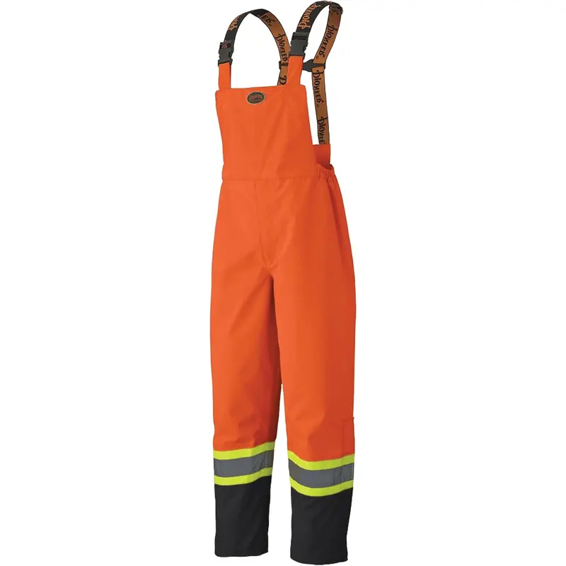 5404 300D Trilobal Ripstop Waterproof Bib Pants, Polyester, Medium, Black/High Visibility Orange 1