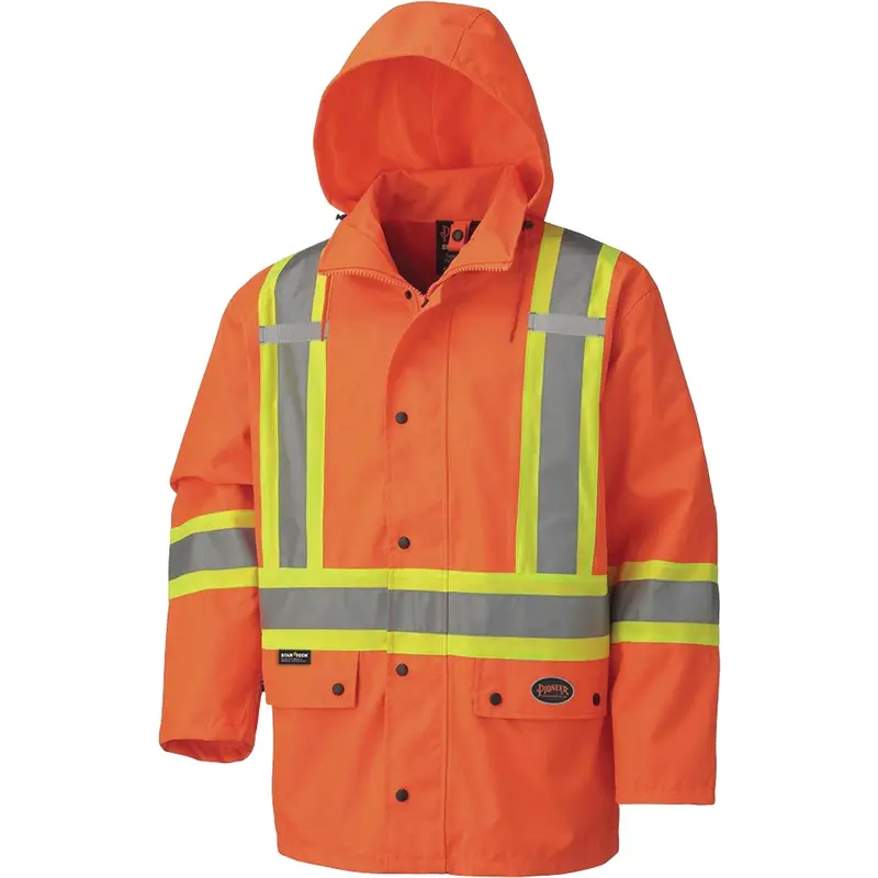 5575A 450D Waterproof Safety Jacket With Detachable Hood, Polyester, High Visibility Orange, Large 1