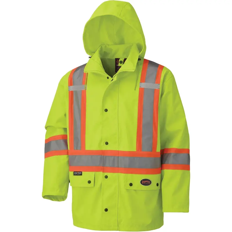 5585A 450D Waterproof Safety Jacket With Detachable Hood, Polyester, High Visibility Lime-Yellow, Medium 1