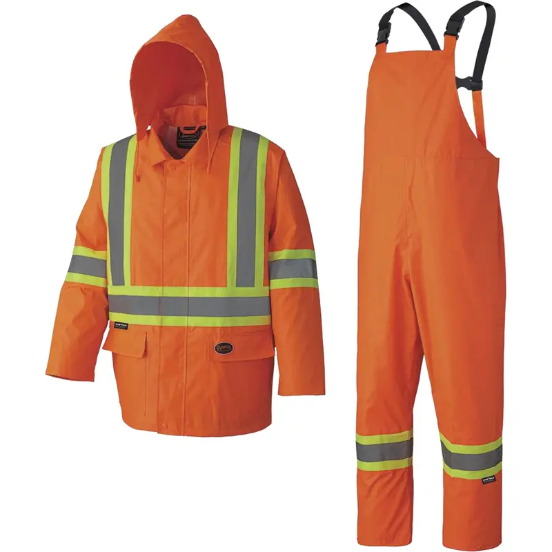 5608 210D Waterproof Rain Suit, Polyester/Pvc, Medium, High Visibility Orange 1