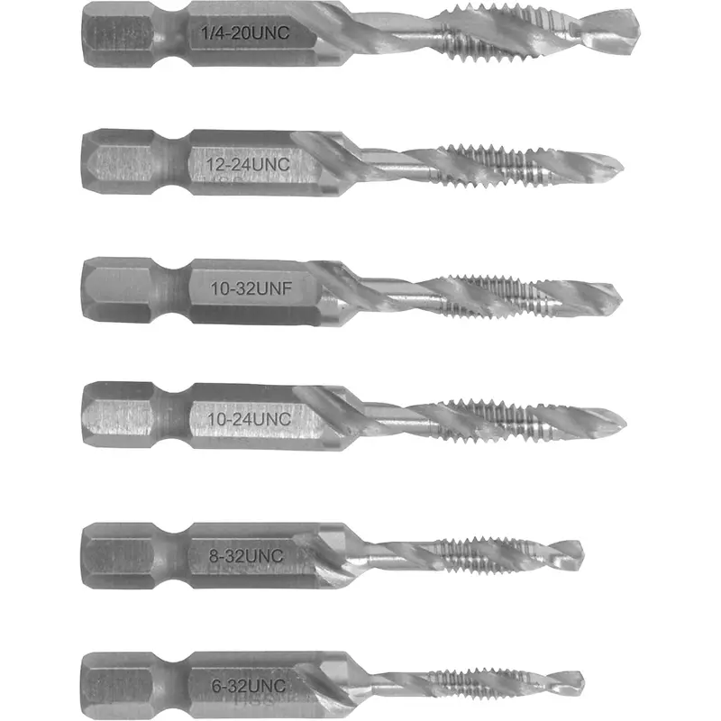 6-32 To 1/4-20 Drill Tap Set, 6 Pieces 1