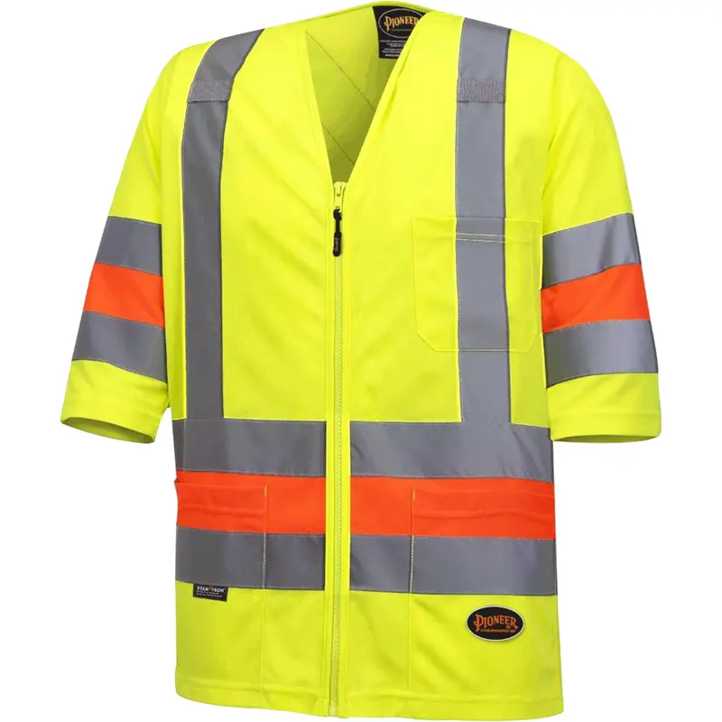 6019 Short-Sleeved Quebec Traffic Control Shirt, Polyester, Large, High Visibility Lime-Yellow 1