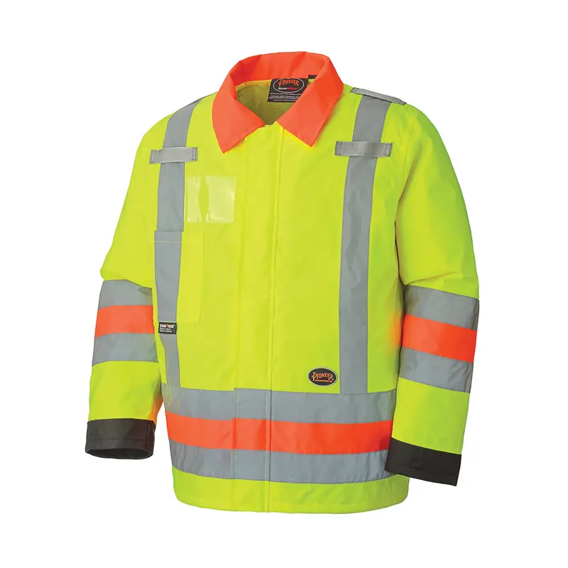 6037 Traffic Control Waterproof Safety Jacket, Polyester, High Visibility Lime-Yellow, Large 1