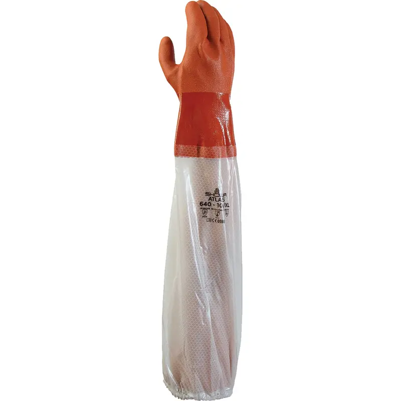640 Chemical-Resistant Gloves, Size Medium, 25" L, Pvc, Cotton Inner Lining, 43.3-Mil 1