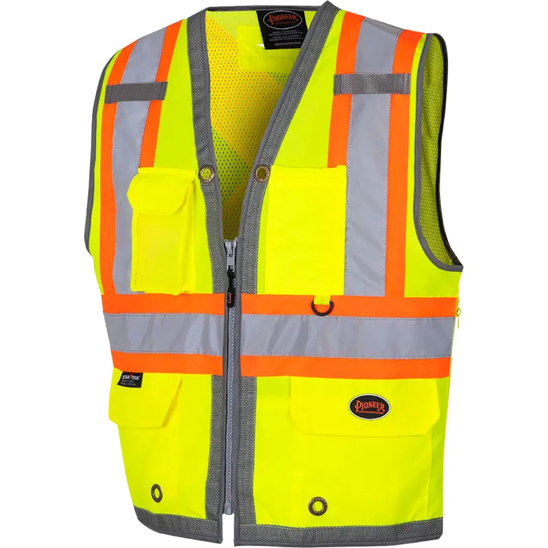 6673 Mesh-Back Zip-Front Surveyor's Vest, High Visibility Lime-Yellow, Medium, Polyester 1