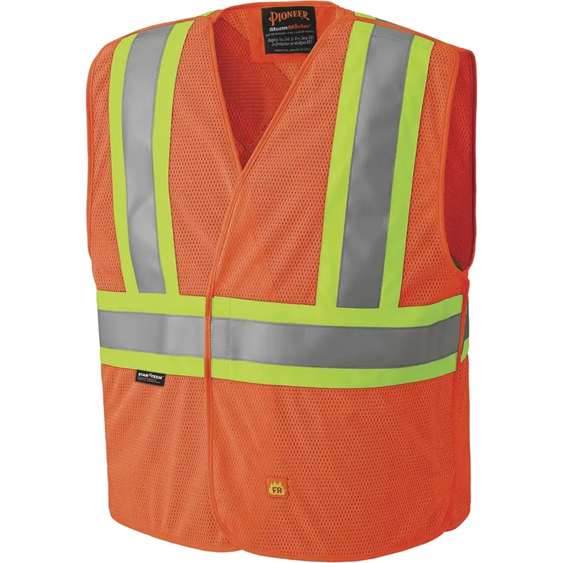 6914A Flame Resistant Safety Vest, High Visibility Orange, Large/X-Large, Polyester 1