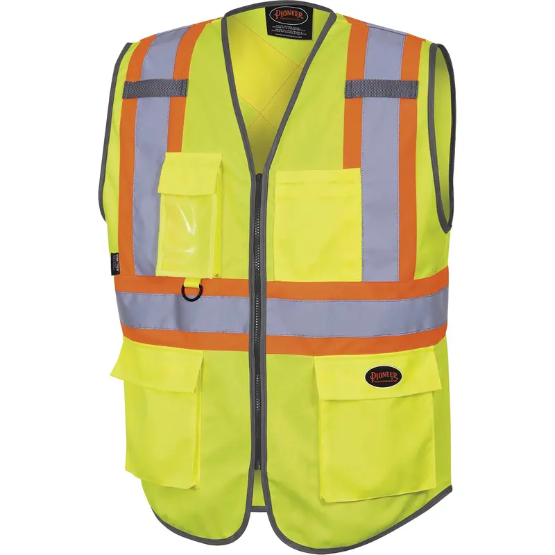 6959 Zip-Front Safety Vest, High Visibility Lime-Yellow, X-Large, Polyester 1