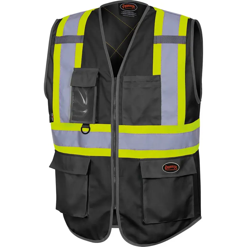 6959Bk Tricot High-Visibility Safety Vest With Zipper Closure, Black, X-Large, Polyester 1