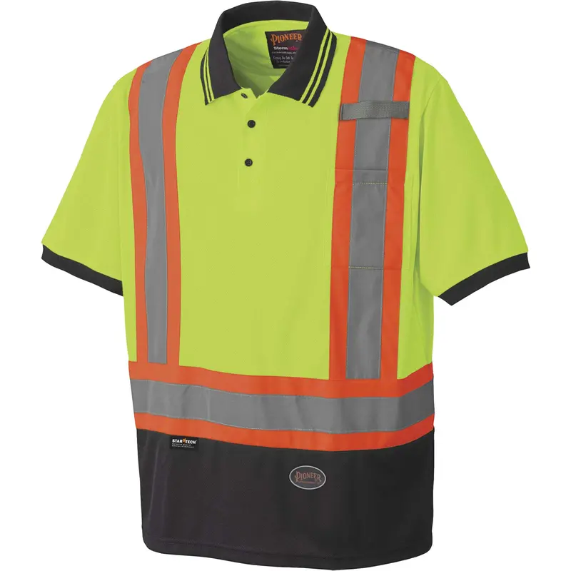 6987 Bird's-Eye Safety Polo Shirt, Polyester, Large, High Visibility Lime-Yellow 1