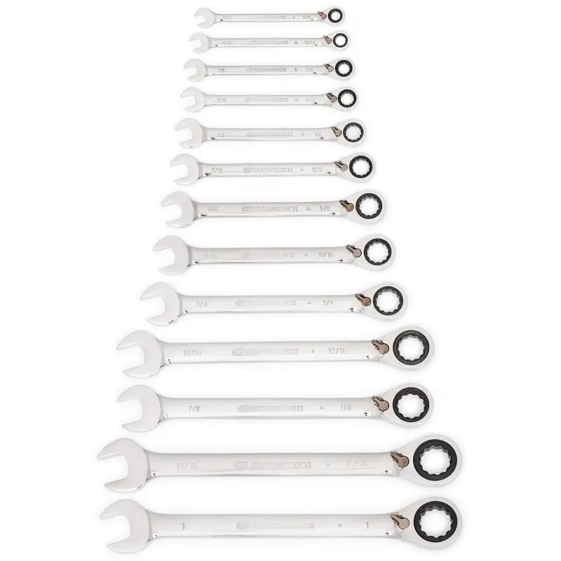 72-Tooth 12 Point Reversible Ratcheting Sae Wrench Set, Combination, 13 Pieces, Imperial 1