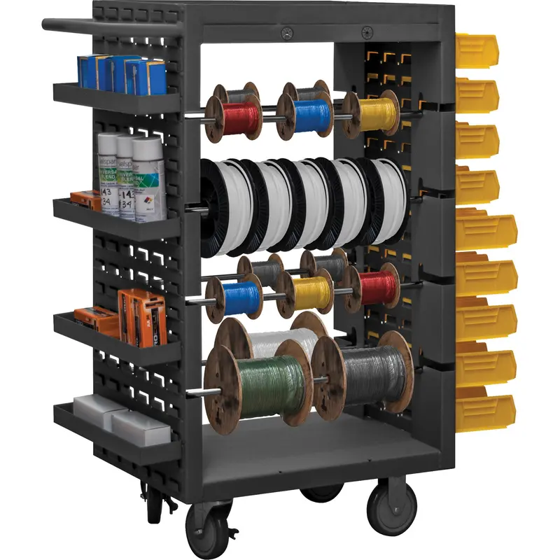 8 Rod Mobile Wire Spool Rack, Steel, 8 Rod, 18-1/8" W X 46-1/16" H X 32-1/4" D, 1200 Lbs. Capacity 1
