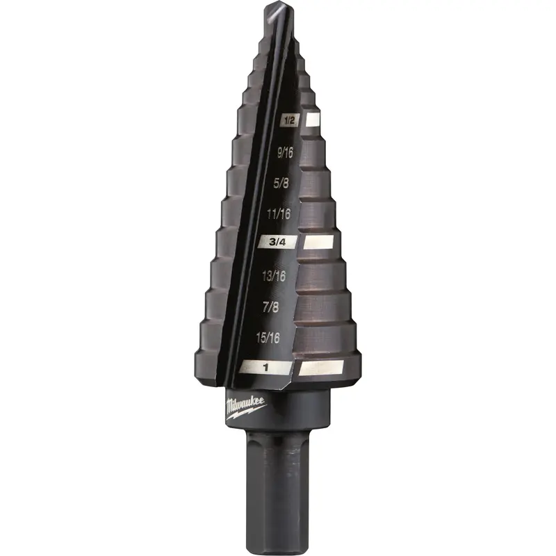 #8 Step Drill Bit, 1/2" - 1" , 1/16" Increments, High Speed Steel 1
