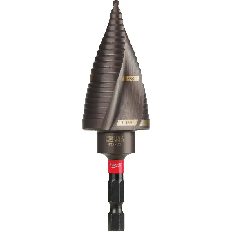 #9 Shockwave™ Impact Duty™ Step Drill Bit, 7/8" - 1-1/8" , 1/4" Increments, Titanium 1