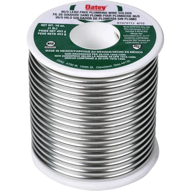 95/5 Plumbing Solder, Lead-Free, 95% Tin 5% Antimony, Solid Core, 0.3125" Dia. 1