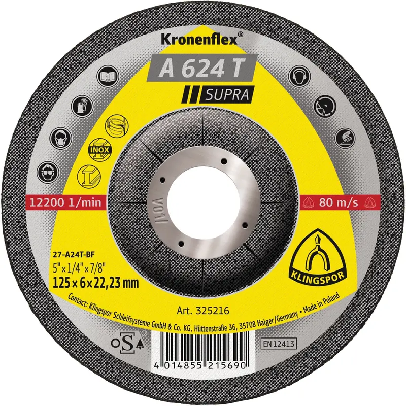 A 624 T Supra Kronenflex® Grinding Disc, 5" X 1/4", 7/8" Arbor 1