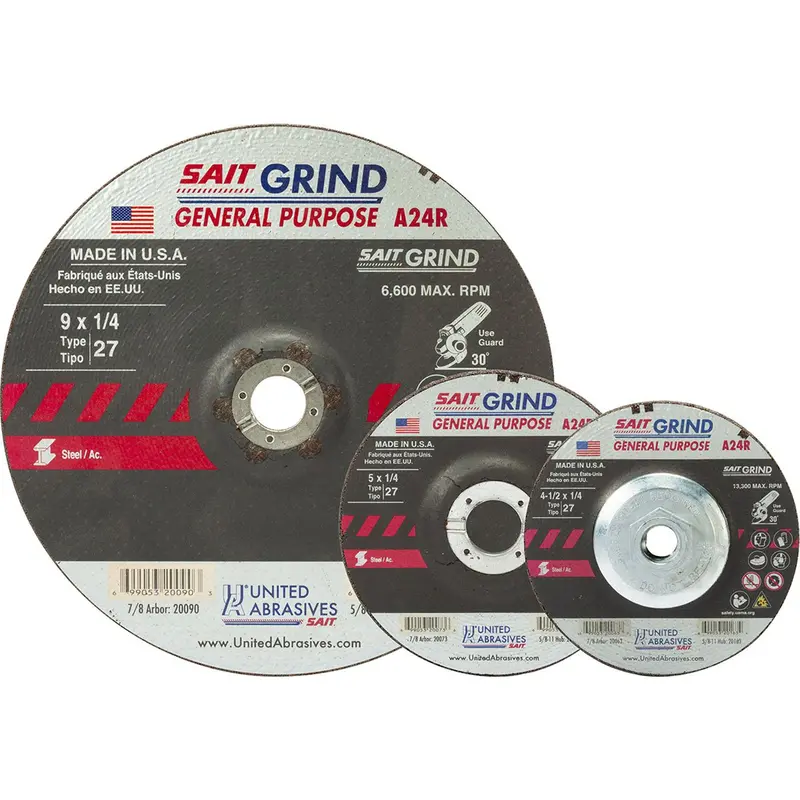 A24r Long Life Grinding Wheel, 5" X 1/4", 7/8" Arbor, Aluminum Oxide, Type 27 1
