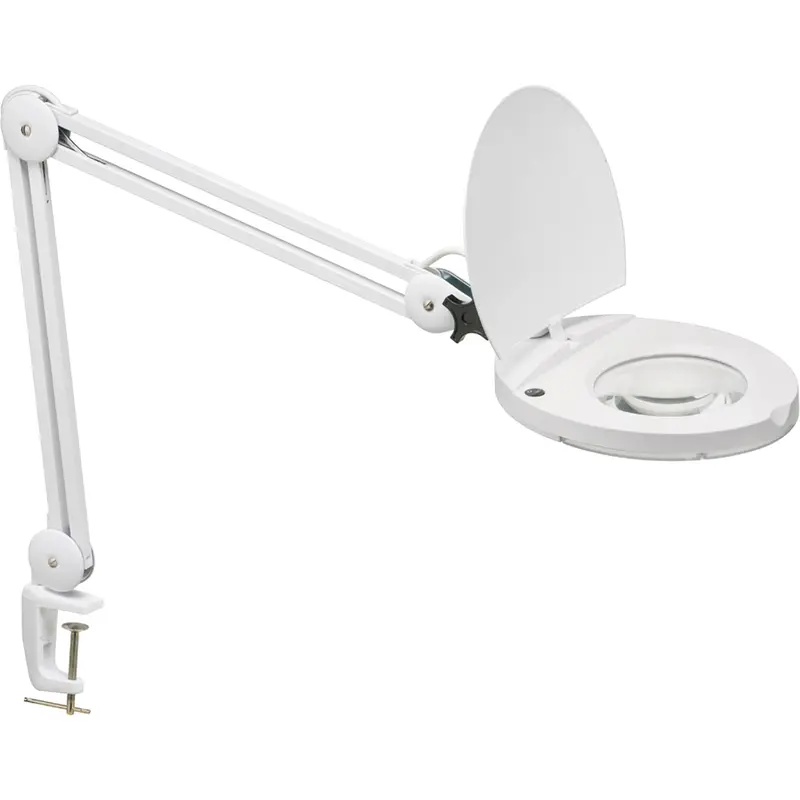 Adjustable Magnifier Lamp, 5 Diopter, Led Light, 47" Arm, C-Clamp, White 1