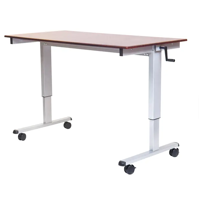 Adjustable Stand-Up Workstations, Stand-Alone Desk, 48-1/2" H X 48" W X 32-1/2" D, Walnut 1