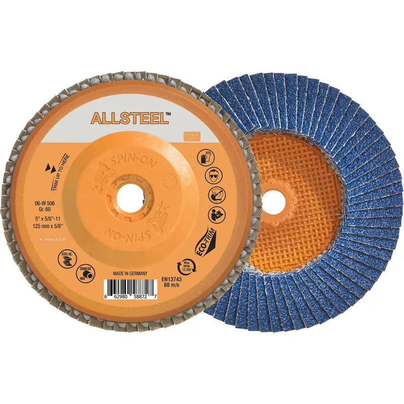 Allsteel™ Flap Disc, 5" X 5/8"-11, Type 27, 60 Grit, Zirconia Alumina 1