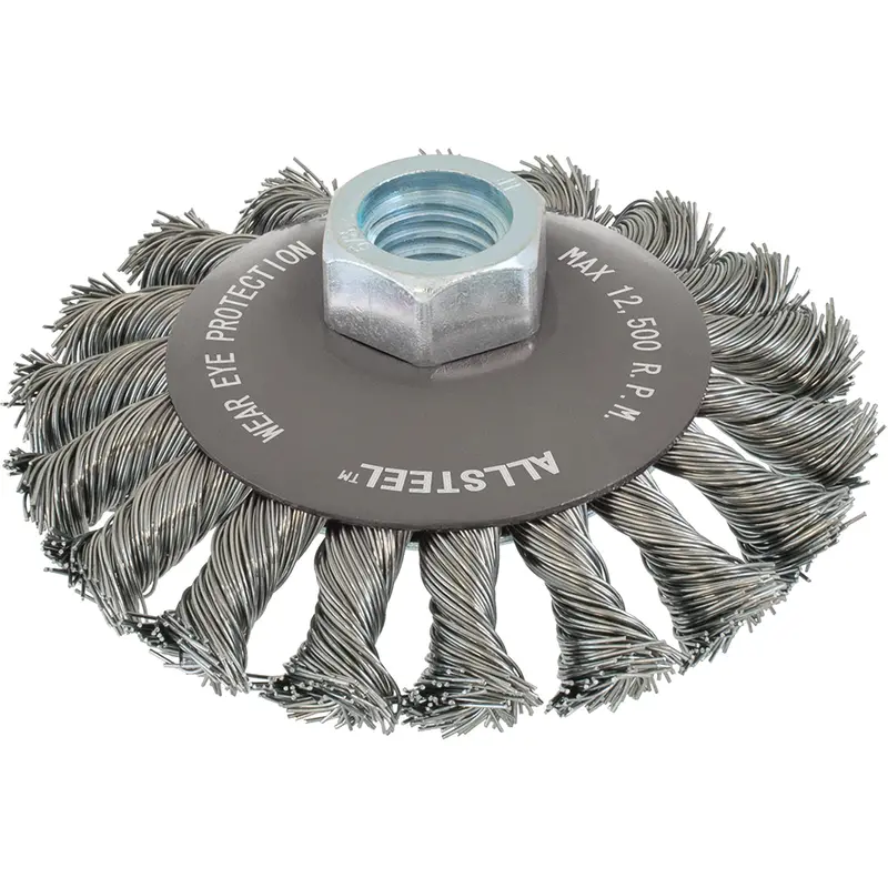 Allsteel™ Wire Brush, 4" Dia., 0.02" Fill, 5/8"-11 Arbor, Steel 1