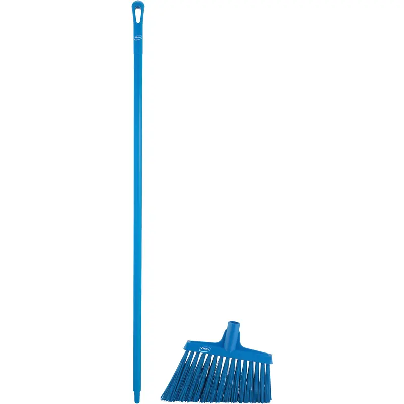 Angle Broom Head With Handle, X-Coarse Bristles, 12", Polyester, Blue 1