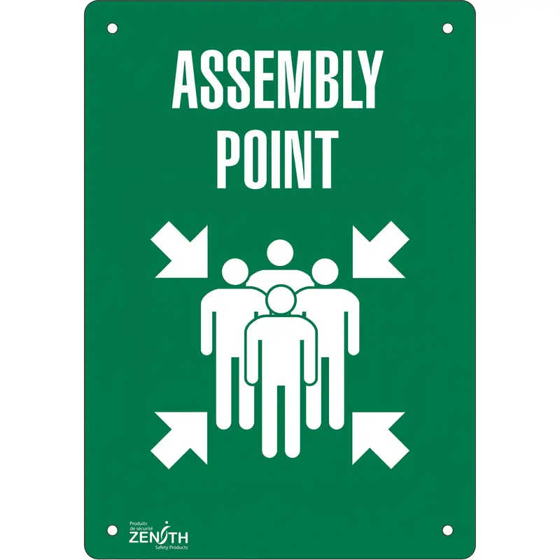 "Assembly Point" Sign, 14" X 10", Aluminum, English With Pictogram 1