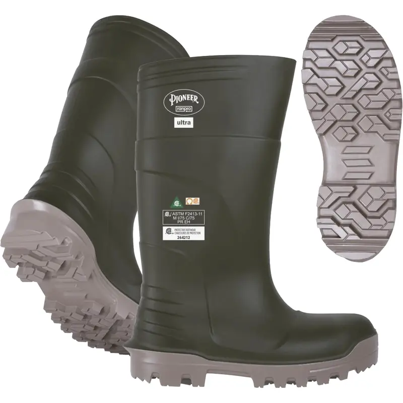 B105ful.Gr Pioneer Ultra Boots, Polyurethane, Steel/Composite Toe, Size 9, Puncture Resistant Sole 1