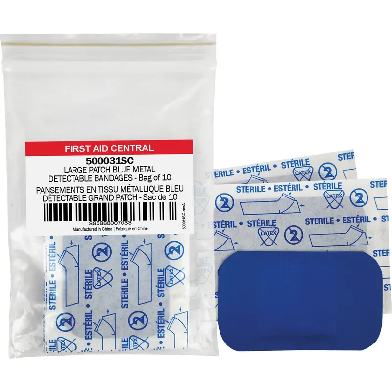 Blue Adhesive Bandages, Rectangular/Square, 3", Fabric Metal Detectable, Non-Sterile 1