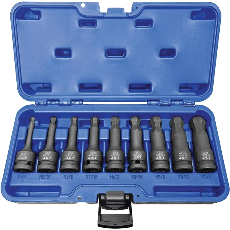 Bnh-912 1/2" Drive Sae Ball Nose Hex Impact Socket Set, Hex, 1/2" Drive, 9 Pcs 1