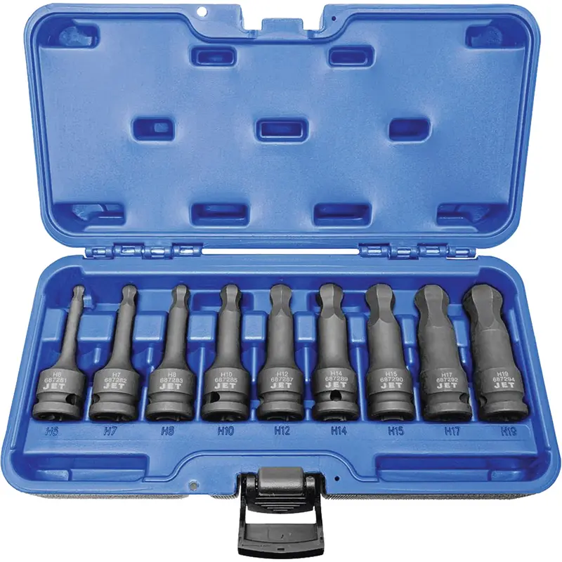 Bnh-912M 1/2" Drive Metric Ball Nose Hex Impact Socket Set, Hex, 1/2" Drive, 9 Pcs 1