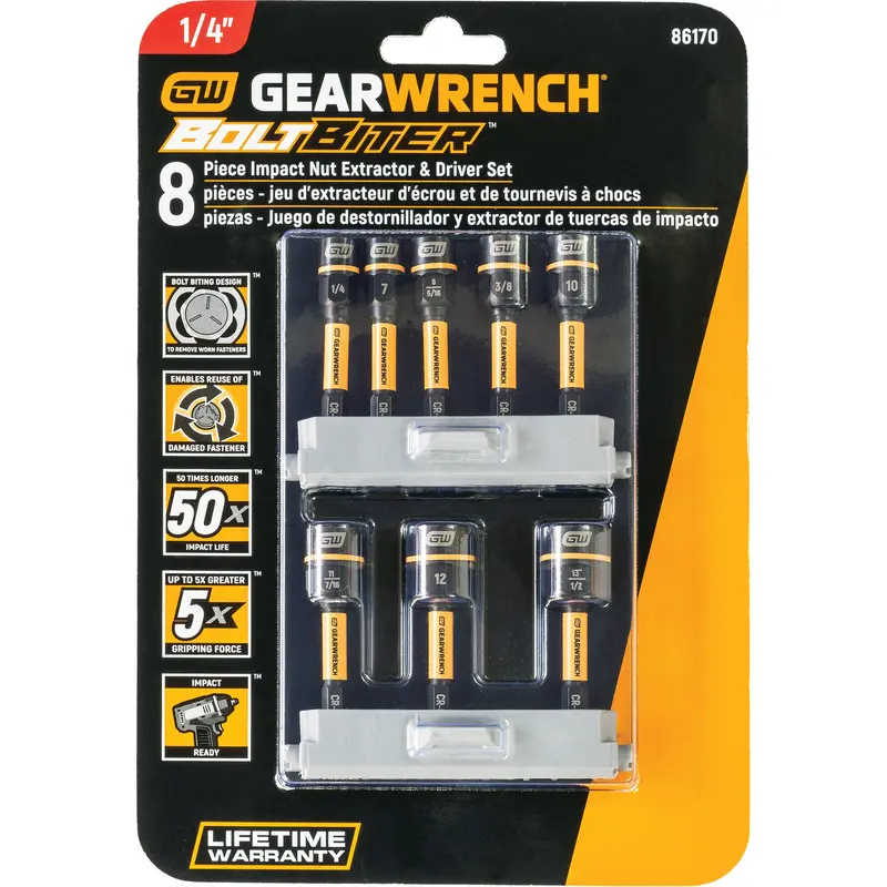 Bolt Biter™ Nut Extractor & Driver Set, 8 Pcs., Non Magnetic, Metric & Imperial 1