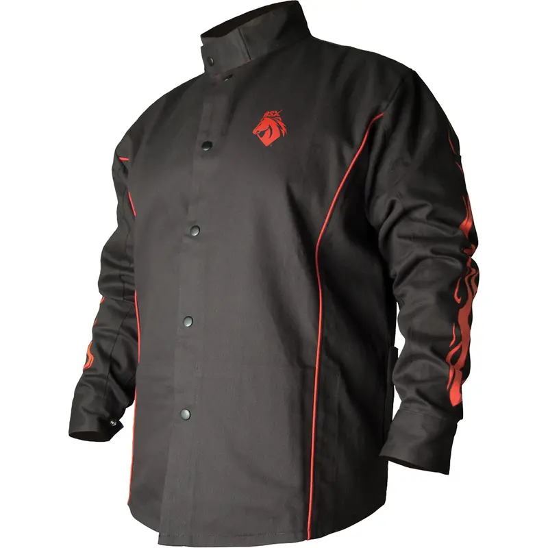 Bsx® Contoured Fr Welding Jacket, Cotton, Medium, Black 1