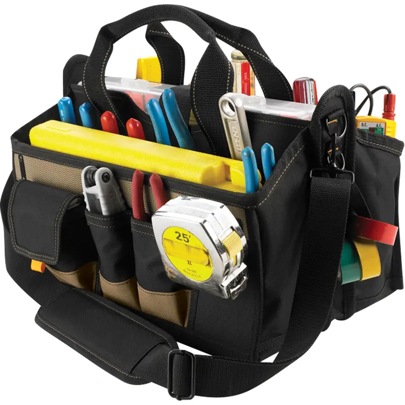 Center Tray Tool Bag, Canvas, 16 Pockets, Black 1