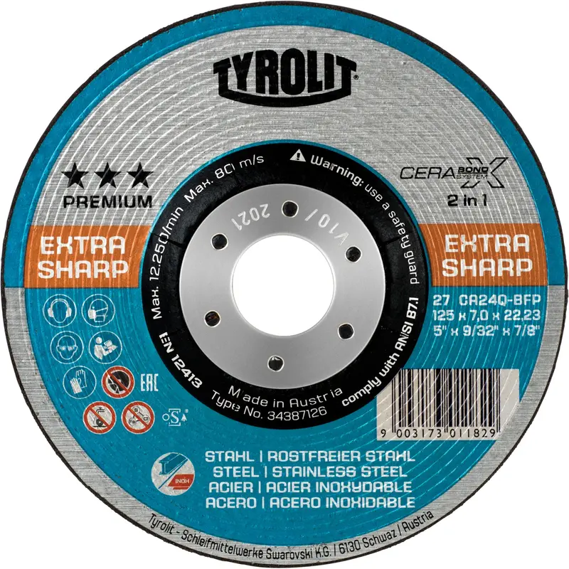 Cerabond X Grinding Wheel, 5" X 9/32", 7/8" Arbor, Ceramic, Type 27 1