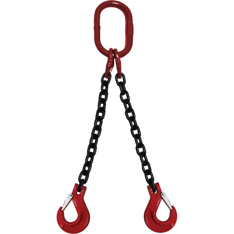 Chain Sling, Grade 80 Chain, Double Legs, Oblong & Slip Hooks, 3/8" X 10' 1