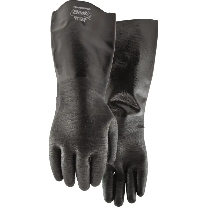 Chemical Resistant Gloves, Size Large/10, 18" L, Neoprene, Cotton Inner Lining, 84-Mil 1
