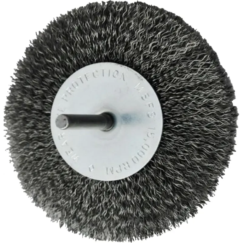 Circular Crimped Wire End Brushes, 4", 0.008" Fill, 1/4" Shank 1