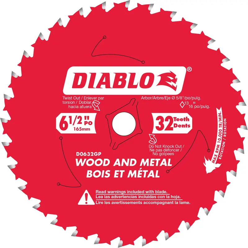Circular Saw Blade, 6-1/2", 32 Teeth, Metal/Wood Use 1