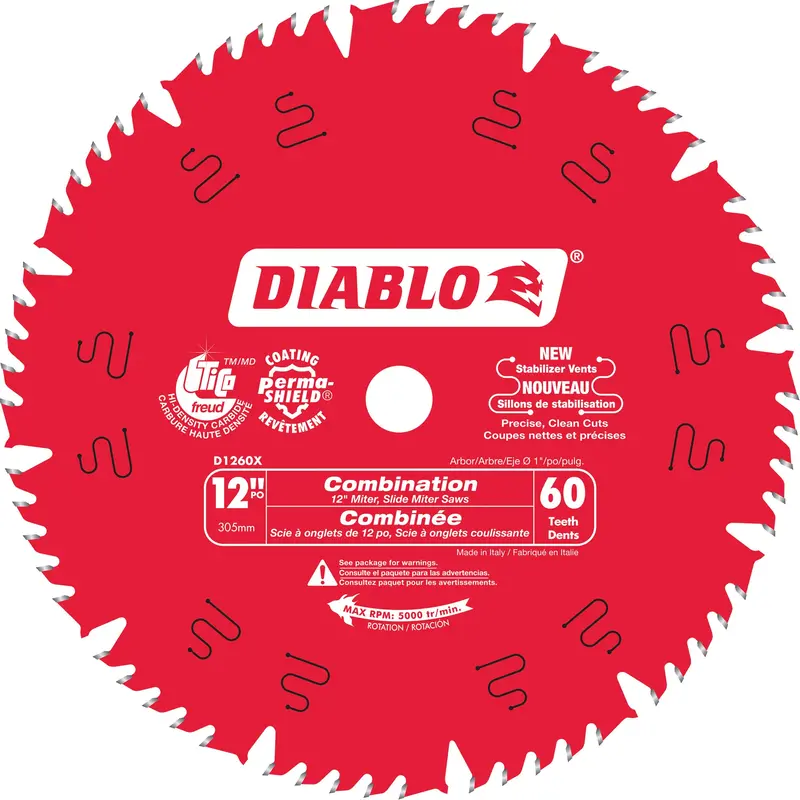 Combination Circular Saw Blade, 12", 60 Teeth, Laminate/Wood Use 1
